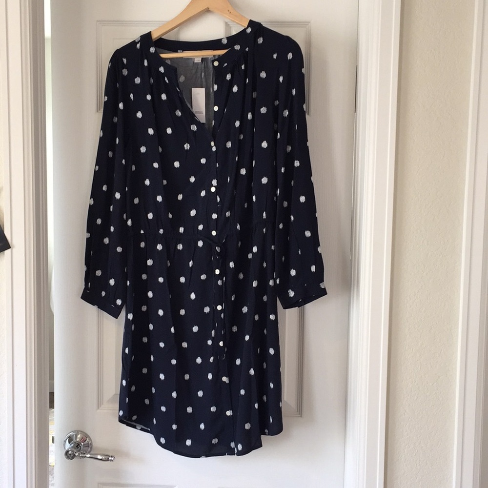 Ikat dot navy shirt dress from Loft NWT